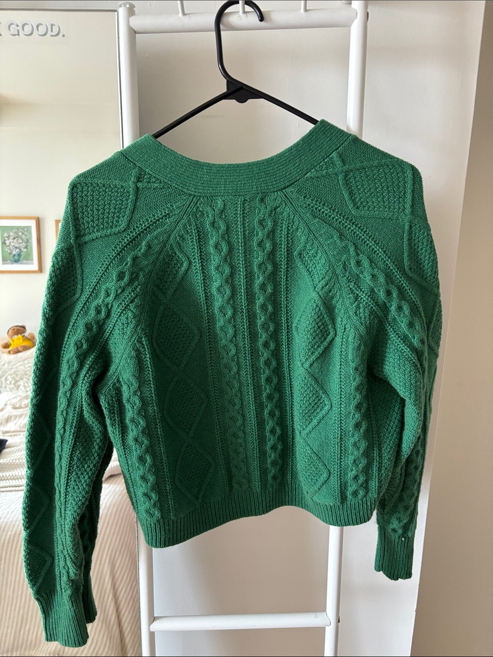 Madewell Green Cable-Knit Cropped V-Neck Cardigan - Picture 3 of 3